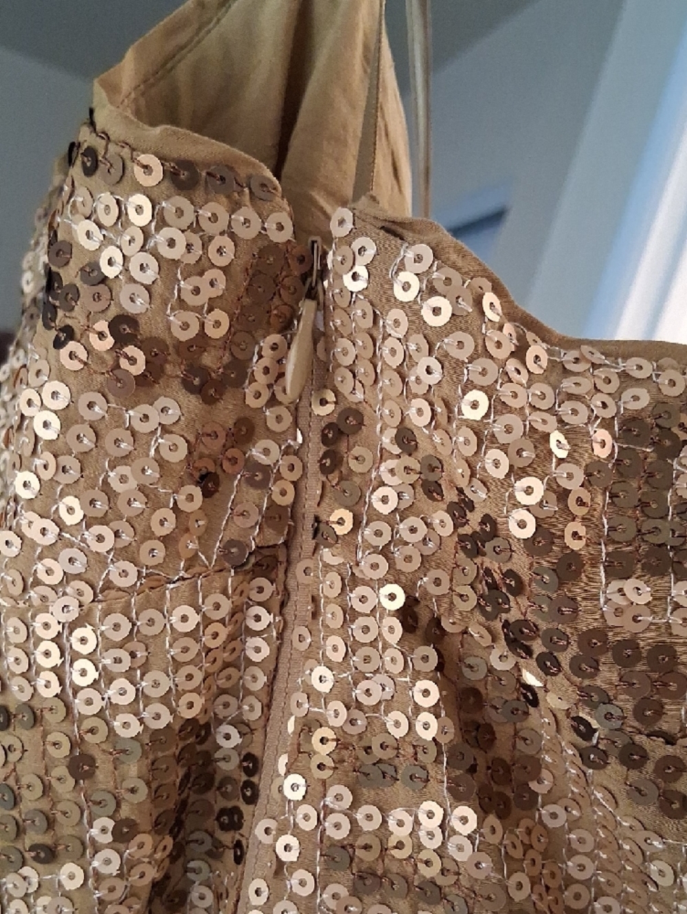 Anthropologie Champagne Sequin Slip Dress - Picture 6 of 7